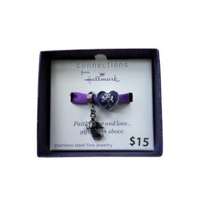 Hallmark Charms -  Stainless Steel Crystal Angel Bead Cross w/ Crystal Set - NEW